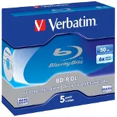 Verbatim Blu-ray Disc BD-R DL recordable 50Gb 6x speed (43748). Doos van 5 stuks.