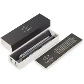 Parker Jotter vulpen | Roestvrij staal met chromen afwerking | Medium penpunt | Blauwe inkt | Geschenkverpakking
