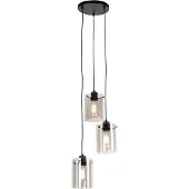 QAZQA Design hanglamp zwart met smoke glas 3-lichts - Dome