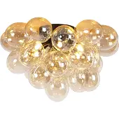 QAZQA Design plafondlamp zwart met amber glas 6-lichts - Uvas
