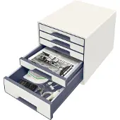 Leitz WOW Cube Ladenblok Met 5 Laden - Opberger met Vakken - Voor Kantoor En Thuiswerken - Ideaal Voor Thuiskantoor - Wit/Grijs