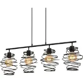 Briloner Leuchten SWIRL - hanglamp 4-lichts - hanglamp retro / vintage - Zwart Staal - 4x E27 - max. 60 Watt - zwart - 1110x210x1300mm (LxBxH)
