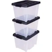 Iris Handybox Opbergbox - 30L - Kunststof - Transparant/Zwart - Set van 3