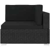 vidaXL Hoekbank 1 st met kussens poly rattan zwart