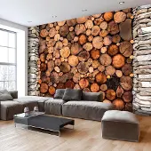 Karo-art Fotobehang -Houtstapel