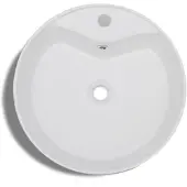 vidaXL Lavabo à trou de trop-plein/robinet céramique Blanc Rond141938