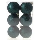 COSY&TRENDY Kerstballen Ø 6 cm - Petrol glitter - Set-6