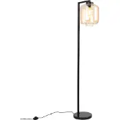 QAZQA Design vloerlamp zwart met amber glas - Qara