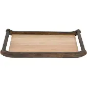 COSY&TRENDY DIENBLAD RECHTHOEK HOUT MET 2XHANDVATROND ANTIEK - 40X24XH4CM