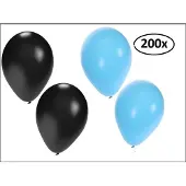 Themaparty Ballonnen helium 200x lichtblauw en zwart