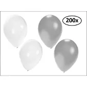 Partyxplosion Ballonnen helium 200x zilver en wit