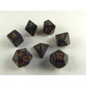 Chessex dobbelstenen set, 7 polydice, Opaque dark grey w/copper