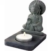 Yogi & Yogini Sfeerlicht Boeddha waxinelichthouder zeepsteen - 11 cm