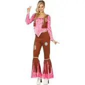 Vegaoo Roze en bruin hippie kostuum voor vrouwen