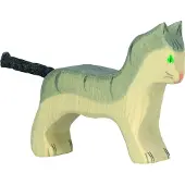 Holztiger Handgeschilderde houten figuur - Kleine grijze kat