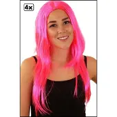 Partyxplosion 4x Pruik standaard lang pink