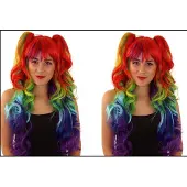 Partyxplosion 2x Pruik NORA multiecolour met 2 losse paardenstaarten