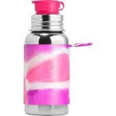 Pura Sportfles 550 ml - Drinkfles - Bidon - Plasticvrij - Roest Niet - Vaatwasserbestendig - Inclusief Sportsleeve en Sportdop - Top is Verwisselbaar - Veelzijdig - Roze Swirl