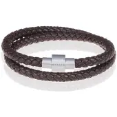 Memphis leren wrap armband Donkerbruin Zilver-21cm