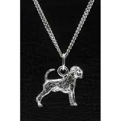 MOOYE ® - Collectie Zilveren Belgisch smoushondje met staart ketting hanger - groot
