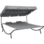 vidaXL Loungebed met luifel en kussens grijs