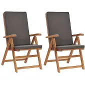 vidaXL Tuinstoelen 2 st verstelbaar kussens verstelbaar teakhout grijs