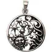 MOOYE ® - Collectie Zilveren Zon, maan en sterren rond kettinghanger