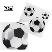 Themaparty 72x Servetten voetbal 33 cm zwart/wit