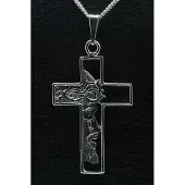 MOOYE ® - Collectie Zilveren Kruis met Jezus gezicht middel gezwart ketting hanger