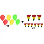 Themaparty 300x Ballonnen en 6x Vlaglijn rood/geel/groen