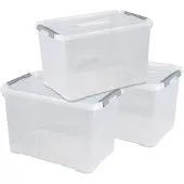 Curver Handy+ Opbergbox - 65L - 3 stuks - Transparant met deksel