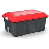 PaperFlow opbergbox Locker, 40 L, polypropeen, scharnierend deksel, L-ring sluiting, stapelbaar, L 580 x B 385 x H 275 mm, zwart/rood