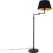 QAZQA Vloerlamp zwart met zwarte kap en verstelbare arm - Ladas Deluxe