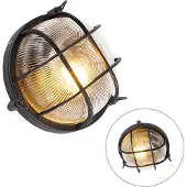 QAZQA Industriële ronde wandlamp zwart IP44 - Noutica