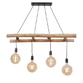 JUST LIGHT JustLight 4-lichts pendelarmatuur Edgar, zwart-hout, 120 x 30 cm, E27, 60W
