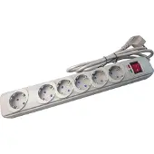 Plieger tafelcontactdoos 6 voudig RA met overspanningsbeveiliger telefoon/fax/modem 1.5 meter snoer in doos aluminium S9P628AVT5 SILVER