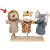 Goki Set van 3 pluche handpoppen - Wilde dieren - - Leeuw, Giraffe, Olifant