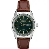 Seiko solar bruin heren horloge met zwarte wijzerplaat & leren band