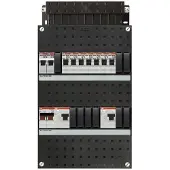 ABB hafonorm had installatiekast, 1 fase, 8 groepen achter 2 aardlekschakelaars(30ma), met 1-fase fornuisgroep, met 2 polen hoofdschakelaar, (hxbxd) 330x220x90mm