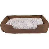 Lionto hondenmand met zacht, omkeerbaar kussen, gezellig hondenbed in gemêleerd design met lage instap voor honden en katten van alle maten, 110x80 cm, zacht hondenbed, bruin