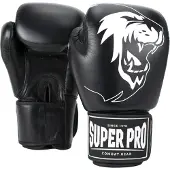 Super Pro Combat Gear Warrior Lederen (Kick)Bokshandschoenen - Zwart/Wit - 16 oz
