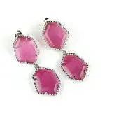Sophie Zilveren oorringen oorbellen Model Hexagon met roze stenen