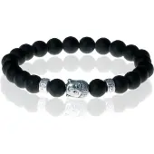 Memphis Kralen armband heren Matte Onyx Buddha Silver