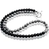 Memphis kralen ketting Tijgeroog Zwart Grijs - 45cm