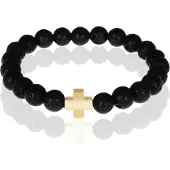 Memphis kralen armband Lavasteen Goudkleurige Kruis