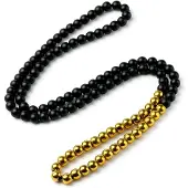 Memphis kralen ketting Heren Onyx Hematiet Zwart Goudkleurig- 85cm