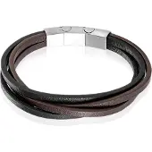 Mendes Heren armband Leer Edelstaal Verstelbaar Bruin Zwart Zilverkleurig