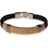 LGT JWLS LGT Jewels zwarte leren armband Heren Geel Touw- 21.5cm
