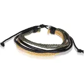 LGT JWLS LGT Jewels verstelbare armband Zwart Leer Geel Groen Touw