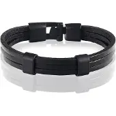 LGT JWLS LGT Jewels heren armband Zwart leer Schuifgesp - 20cm